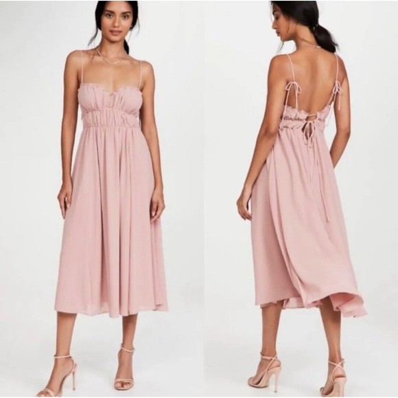 OPT Dresses & Skirts - OPT Gigi Ruffle Midi Dress M Rose Pink NWT Flowy Lined Romantic Wedding Guest